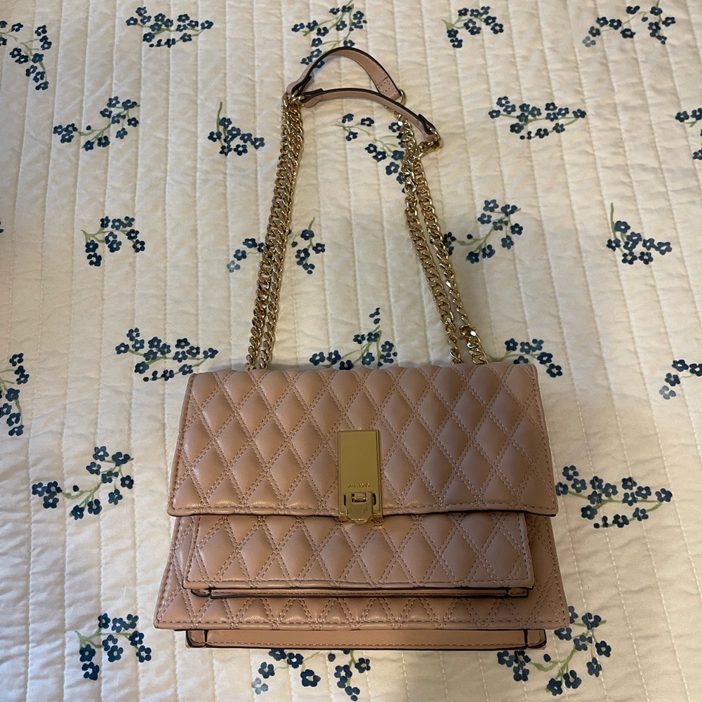 Aldo Tan Quilted Shoulder Bag with Gold Chain